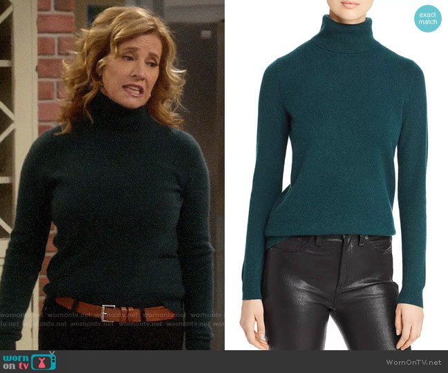 C by Bloomingdales Cashmere Turtleneck Sweater in Forest Green worn by Vanessa Baxter (Nancy Travis) on Last Man Standing
