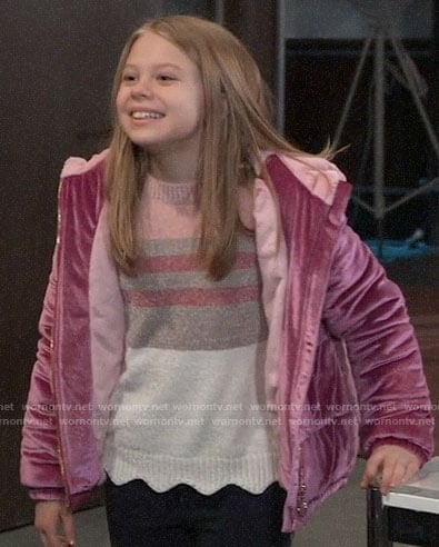 Charlotte’s striped sweater and pink velvet jacket on General Hospital