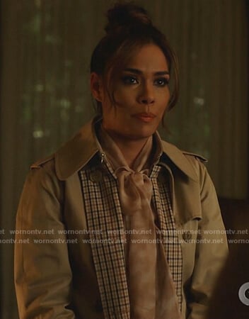 Cristal’s beige checked trench coat on Dynasty