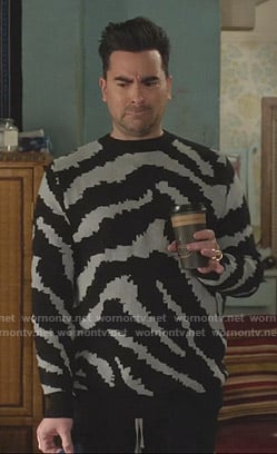David’s black and grey zebra sweater on Schitts Creek
