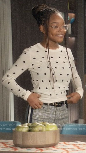 Diane’s white polka dot sweater and plaid pants on Black-ish