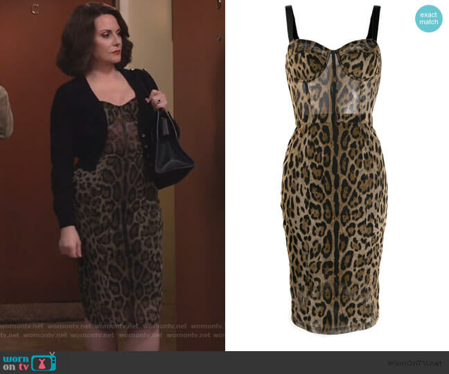 Dolce & Gabbana Leopard Print Fitted Dress worn by Karen Walker (Megan Mullally) on Will and Grace