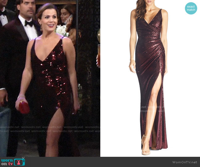 Dress the Population Jordan Dress in Port worn by Chelsea Lawson (Melissa Claire Egan) on The Young and the Restless