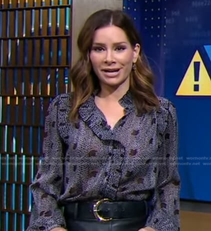 Rebecca’s printed ruffle blouse on Good Morning America