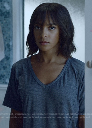Edie’s grey v-neck tee on Almost Family
