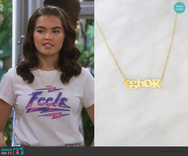 Pinky Ring Jewelry Egbok Everything's Gonna Be Okay Necklace worn by Alexa Mendoza (Paris Berelc) on Alexa & Katie