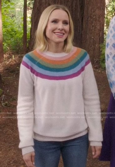 Eleanor’s rainbow stripe sweater on The Good Place