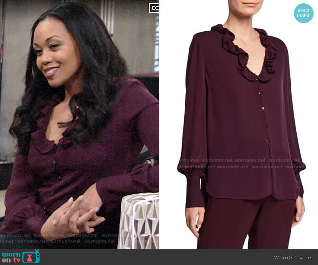 Elie Tahari Azra Blouse worn by Amanda Sinclair (Mishael Morgan) on The Young and the Restless