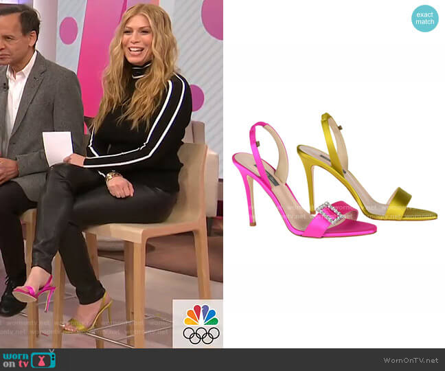 sjp by Sarah Jessica Parker Yellow and Pink Satin Mismatched Sandals worn by Jill Martin on Today