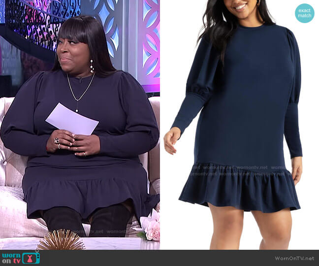 Eloquii Flounce Hem Sweatshirt Dress worn by Loni Love on The Real