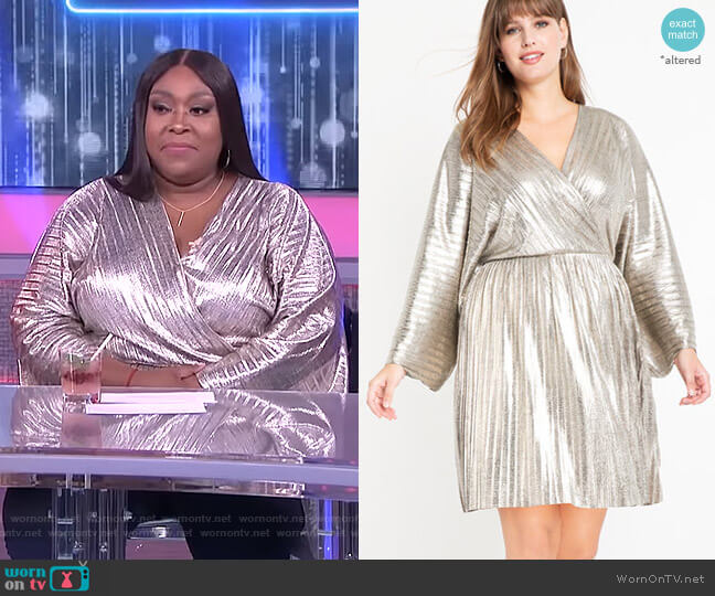 Eloquii Pleated Metallic Wrap Dress worn by Loni Love on The Real