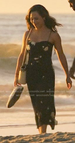 Emily’s black floral midi beach dress on All Rise