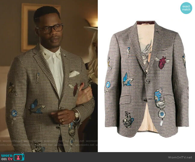 Etro Check Jacket with Embroidery worn by Jeff Colby (Sam Adegoke) on Dynasty