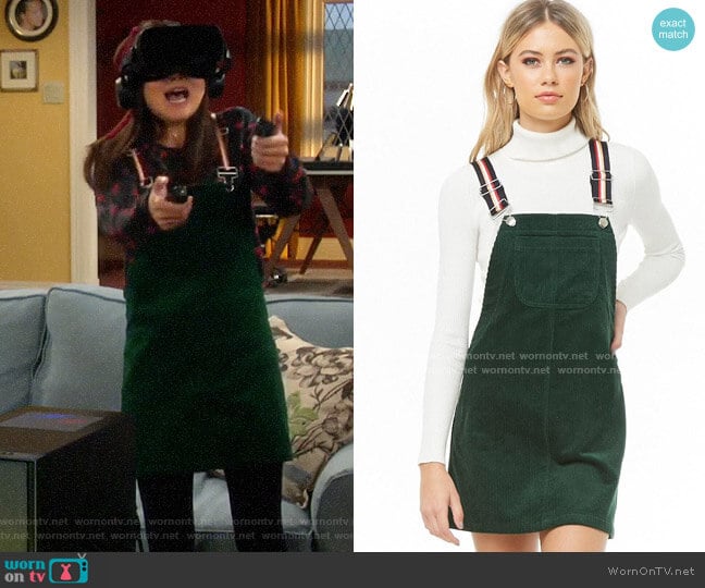 Forever 21 Striped-strap Corduroy Overalls worn by Jen (Krista Marie Yu) on Last Man Standing