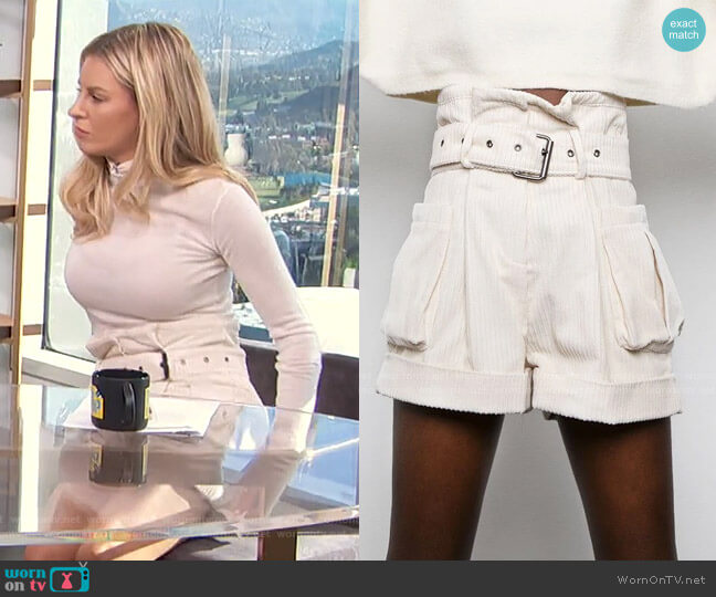 Frankie Shop Corduroy Paperbag Shorts worn by Morgan Stewart on E! News