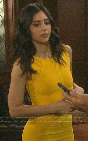 Gabi’s yellow bandage crop top and skirt on Days of our Lives