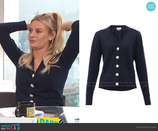 Ganni Embellished Cashmere Cardigan worn by Morgan Stewart on E! News