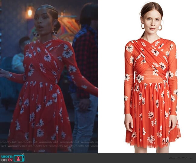 Ganni Tilden Sash Dress in Big Apple Red worn by Zoey Johnson (Yara Shahidi) on Grown-ish