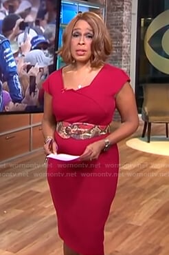 Gayle’s red folded neck dress on CBS Mornings