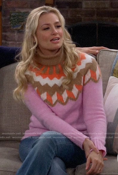 Gemma’s pink geometric print turtleneck on The Neighborhood