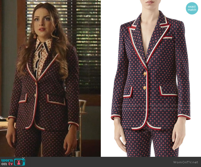 Gucci Geometric G Iconic Jersey Jacket worn by Fallon Carrington (Elizabeth Gillies) on Dynasty