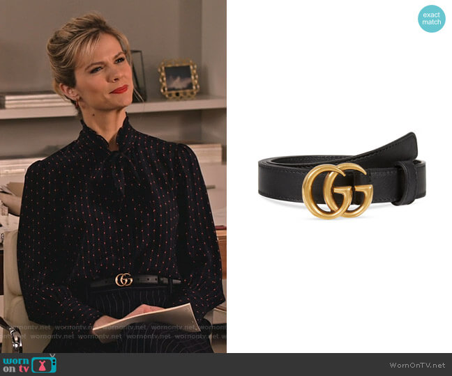 Gucci Thin Leather GG-Buckle Belt worn by Mallory (Brooklyn Decker) on Grace and Frankie