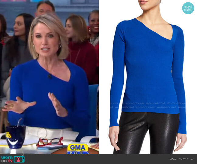 Helmut Lang Asymmetric Raglan Top worn by Amy Robach on Good Morning America