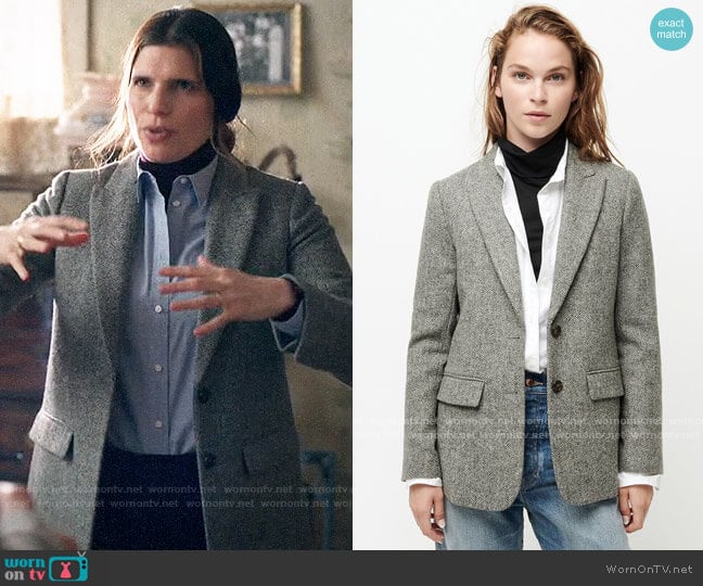 J. Crew Boyfriend blazer in English herringbone wool worn by Rio (Lake Bell) on Bless This Mess