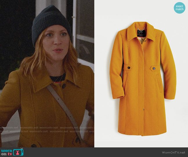 J. Crew New Lady Day Coat in Dark Amber worn by Julia Bechley (Brittany Snow) on Almost Family
