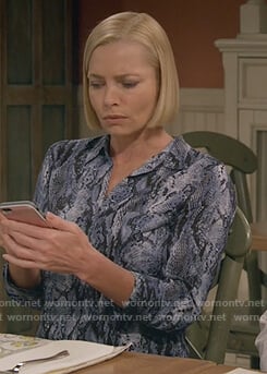 Jill’s blue snake print blouse on Mom