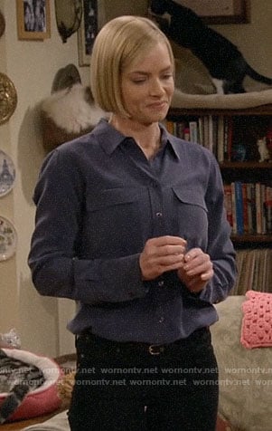 Jill’s navy button down blouse on Mom