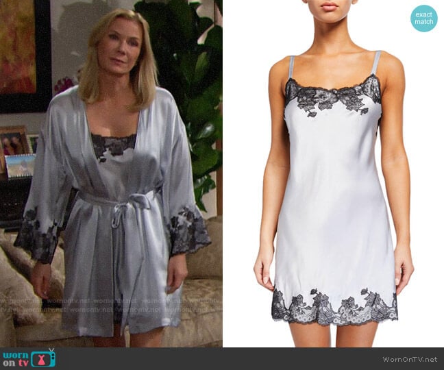 Josie Natori Lolita Scalloped Silk Chemise in Smoke worn by Brooke Logan (Katherine Kelly Lang) on The Bold and the Beautiful
