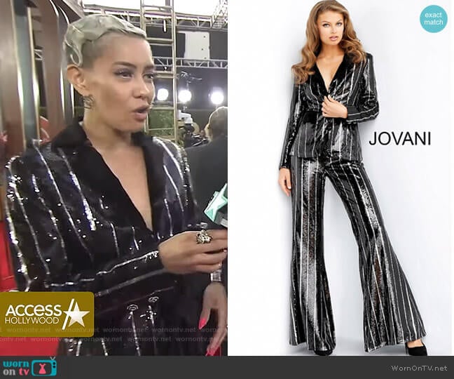 Jovani Flare Leg Sequin Evening Pant Suit worn by Sibley Scoles on Access Hollywood