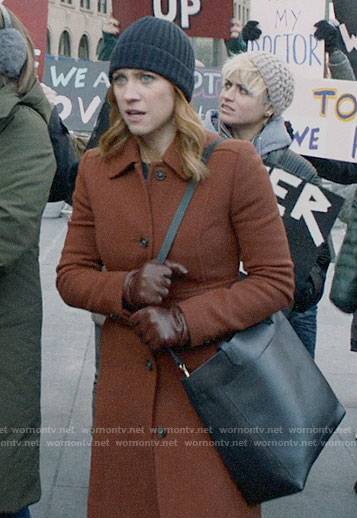 Julia’s rust brown coat on Almost Family