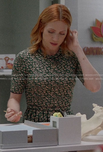 Julia’s green printed dress on Almost Family