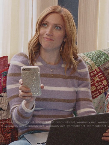 Julia’s purple striped sweater on Almost Family