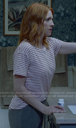 Julia’s red striped tee on Almost Family