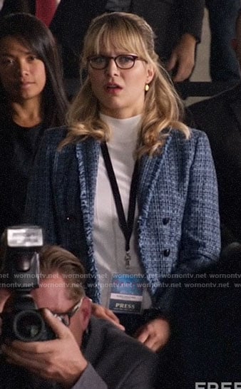 Kara’s blue tweed blazer on Legends of Tomorrow