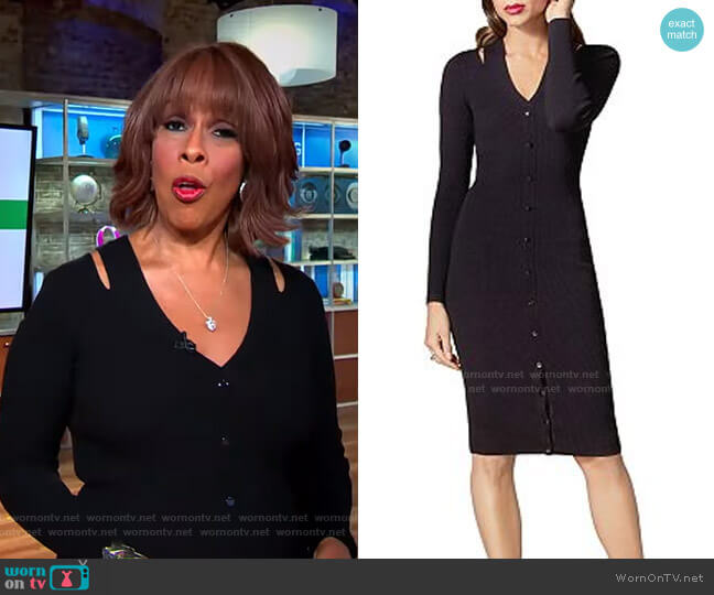 Karen Millen Snap Detail Rib-Knit Dress worn by Gayle King on CBS Mornings
