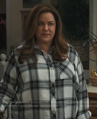 Katie’s white plaid shirt on American Housewife