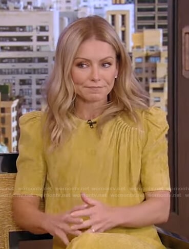 Kelly’s yellow corduroy dress on Live with Kelly and Ryan