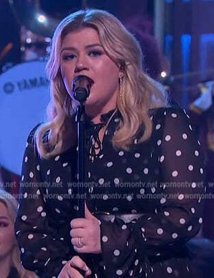 Kelly’s black sheer polka dot dress on The Kelly Clarkson Show