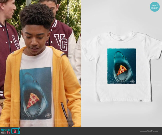 Kid Dangerous Shark Pizza T-shirt worn by Jack Johnson (Miles Brown) on Black-ish