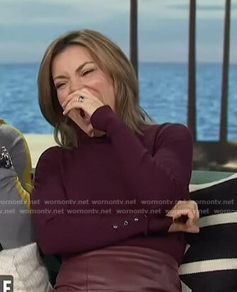 Kit’s burgundy button sleeve sweater on Access Hollywood