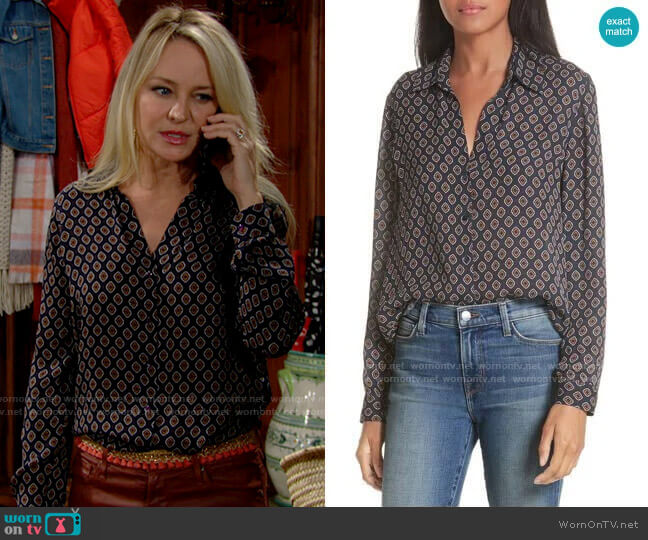 L'Agence Nina Blouse in Midnight worn by Sharon Newman (Sharon Case) on The Young and the Restless