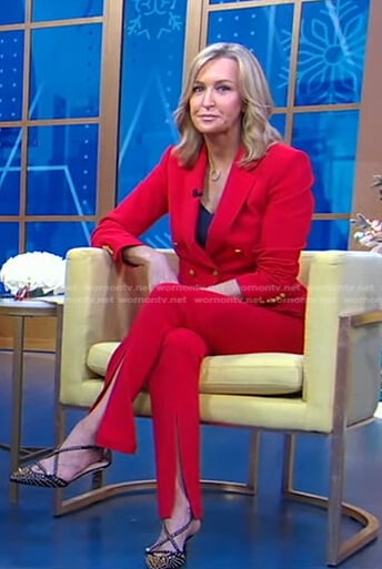 Lara’s red blazer and slit pants on Good Morning America