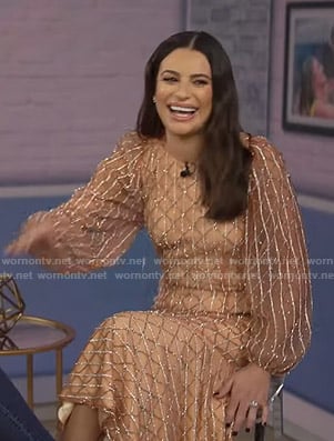 Lea Michele’s orange bead-embellished sheer dress on Today