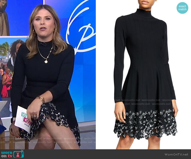 Lela Rose Turtleneck Lace Hem Knit Dress worn by Jenna Bush Hager on Today