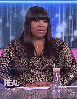 Loni’s metallic animal print wrap dress on The Real