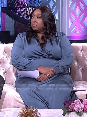 Loni’s teal smocked cuff wrap dress on The Real